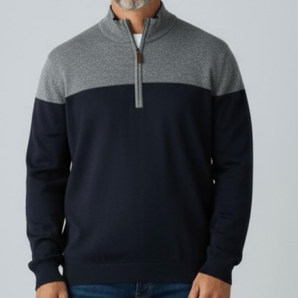 Roundtree & Yorke 1/4 Zip Sweater XXL Black Gray Colorblock Pullover